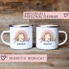 Schulanfang Schulkind Emaille Tasse Becher | Personalisiert mit Wunschnamen | Kindertasse zur Einschulung | Regenbogen Rosa Geschenk
