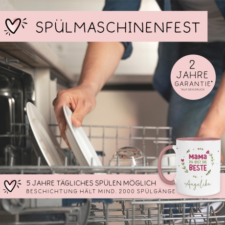 Personalisierte Muttertag Kaffee Tasse Mama du bist die Beste [Wunschname] – Geschenk für Geburtstag, Dankeschön und Weihnachten - Rosa