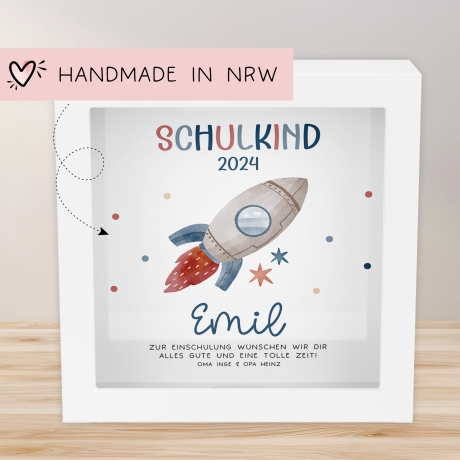 Spardose Rakete Schulkind 2024 Einschulung mit Wunschname Name Kind personalisiert Kinder Geburtstagsgeschenk mit optionalen Wunschtext