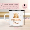 Schulanfang  Kindertasse Schulkind mit Bär-Motiv - personalisierte Emaille-Tasse mit Namen - ideales Einschulungsgeschenk