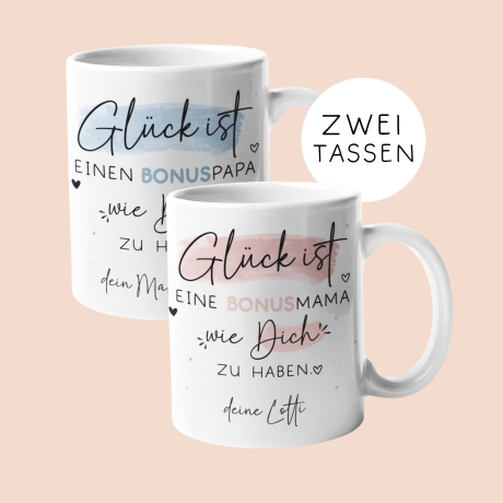 Bonusmama Muttertag personalisiert – Motiv: Glück ist eine BONUSMAMA wie dich zu haben - Geschenk zum Geburtstag, Ostern, Weihnachten
