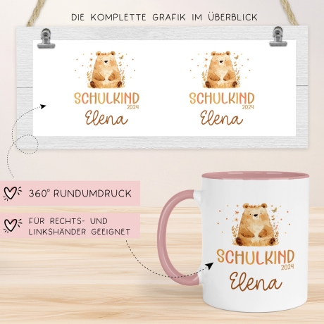 Bär Kindertasse Schulkind 2024 Name Kakao Tasse Kind Kindergeschirr personalisiert Kinder Geschenk Geburtstagsgeschenk
