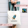 Rakete Personalisiert Stofftasche - Einkaufstasche Kinder-Beutel mit Namen als Sporttasche, Tragetasche Wechselwäsche für Kita Schule - 04