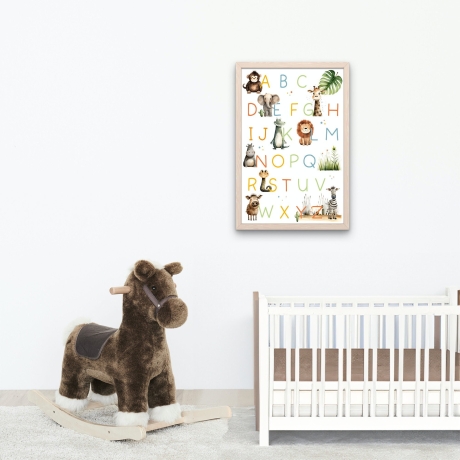 ABC Poster, Tieralphabet - DIN A4 oder A3 | Afrikanisches Safari Alphabet Tiere | Lernposter fürs Kinderzimmer mit süßen Tier-Motiven.