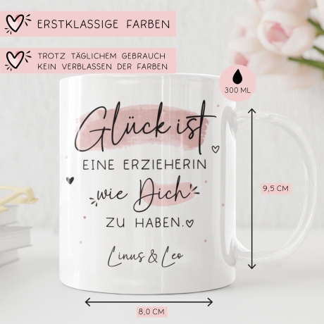 Personalisierte Tasse – Glück ist eine ERZIEHERIN wie dich zu haben -Geschenk zum Geburtstag, Ostern, Weihnachten mit Wunschnamen,Betreuerin