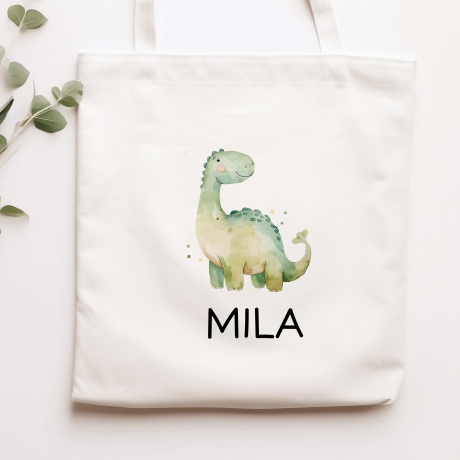 Kinder-Beutel Stoffbeutel Dinosaurier Dino Wunschname Stofftasche Tasche personalisiert als Sporttasche, Wechselwäsche, Schule, Kindergarten