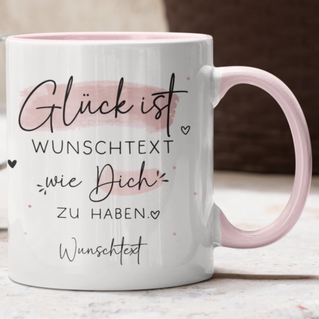 Handgefertigte Personalisierte Glück ist... - Tasse komplett mit Wunschtext und Wunschname. Zum Geburtstag, Muttertag, Ostern, Weihnachten