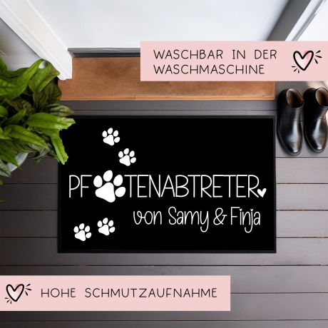 Fußmatte Hund Pfotenabtreter Personalisiert mit Namen & Pfoten der Haustiere | Hund Katze Geschenk Geburtstag | Willkommen Türmatte