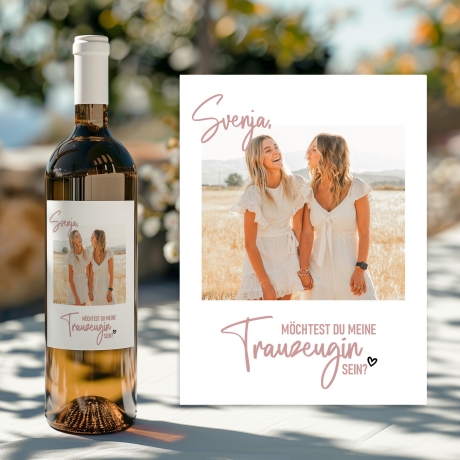 Personalisiertes Weinetikett Möchtest Du meine Trauzeugin sein? Flaschenetikett mit Name und Foto, besonderes Geschenk für Freundinnen.