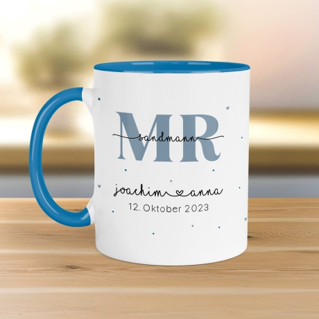 Mr & Mrs Tasse Tassen Hochzeit personalisiert mit Wunschnamen und Datum – Namenstasse Hochzeitsgeschenk - Braut Bräutigam – Kaffeetasse