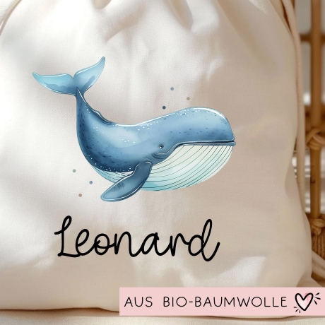 Turnbeutel Wäschebeutel Wal Blauwal - Personalisiert - Wunschnamen - Schule - mit Name - Rucksack - Wechselkleidung - Weihnachten