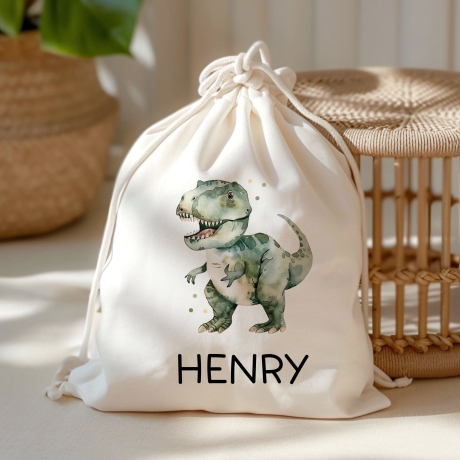Turnbeutel Dino Personalisiert Dinosaurier mit Wunschnamen | Rucksack Schule, Kindergarten, KITA, Wäschebeutel, Sportbeutel, Wechselwäsche