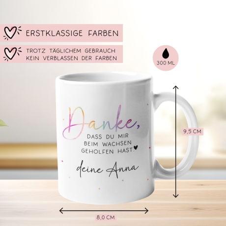 Tasse mit Wunschnamen - Danke dass du mir beim wachsen geholfen hast - Kindergarten Abschied - Tasse Erzieherin - Personalisiert - Geschenk