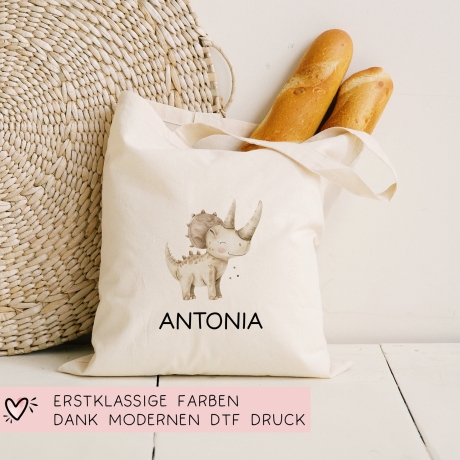 Dinosaurier Dino Stofftasche Tasche Styracosaurus personalisiert Kinder-Beutel als Sporttasche, Wechselwäsche, Stoffbeutel Kita & Schule