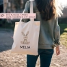 Kinder-Beutel mit Namen personalisiert - Hase - Stofftasche als Sporttasche, Wechselwäsche, Tragetasche - Kita, Schule & Kindergarten