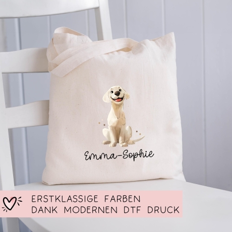 Personalisierte Stofftasche Labrador Hund Name - Kinder Beutel Kindertasche mit Wunschname - Wechselwäsche - Tragetasche - Wechselkleidung