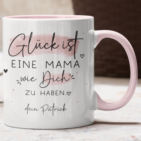 Personalisierte Glück ist... - Tasse. Muttertag  Mama, Oma, Tante, Schwester, Cousine, Hebamme, Nachbarin, Freundin, Wunschtext & Name