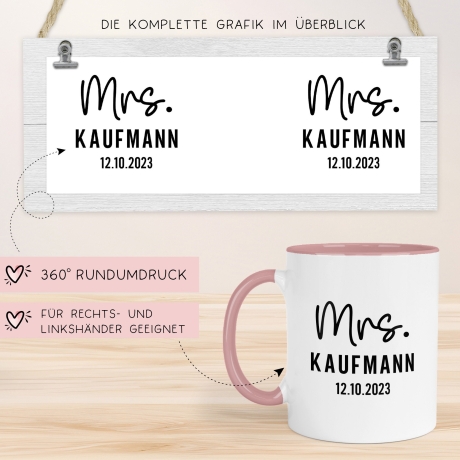 Mr. & Mrs. Tasse Hochzeit personalisiert Becher mit Wunschnamen und Datum – Namenstasse Hochzeitsgeschenk - Braut Bräutigam – Kaffeetasse