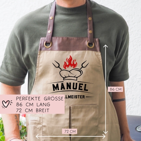Grillschürze Kochmütze personalisiert für Männer mit Name Kunstleder Applikation zum Geburtstag - Weihnachten Baumwollschürze, Küchenschürze