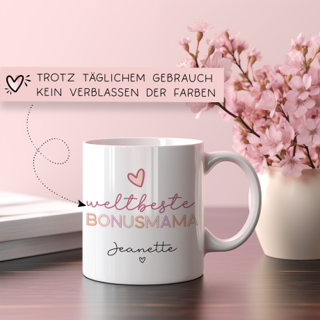 Weltbeste Tasse mit Namen - Bonusmama, Freundin, Hebamme, Mama, Oma, Schwägerin, Schwester, Tante, Trauzeugin.