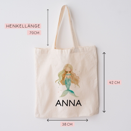 Einschulung Stofftasche Personalisiert Meerjungfrau Kindergarten Wäschebeutel Kinder-Beutel mit Wunschnamen für Schule, Wechselwäsche