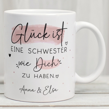 Handgefertigte Personalisierte Glück ist... - Tasse. Mama, Oma, Tante, Schwester, Cousine, Hebamme, Nachbarin, Freundin, Wunschtext & Name
