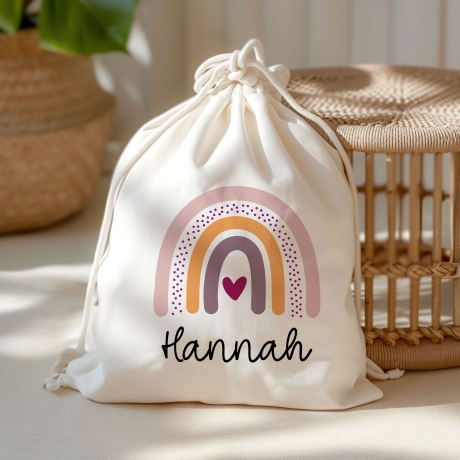 Personalisierter Turnbeutel Regnenbogen Kinder-Beutel mit Namen personalisiert. Perfekt als Rucksack für Schule und Kindergarten Kiga KITA