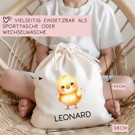 Personalisierter Turnbeutel Küken Wunschnamen | Rucksack für Schule, Kindergarten, KITA , KIGA - als Wäschebeutel, Sportbeutel l Weihnachten