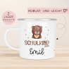 Schulanfang Schulkind 2024 Emaille-Tasse, personalisierte Kindertasse mit Namen, Einschulungsgeschenk Bär