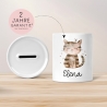Personalisierte Kinder Spardose Katze Tier mit Namen optional mit Datum - Braun - Geschenk für Junge & Mädchen zum Geburtstag Weihnachten