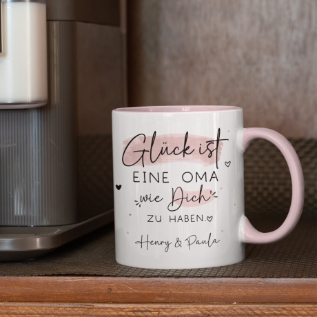 Handgefertigte Personalisierte Tasse – Glück ist eine OMA wie dich zu haben - Geschenk zum Muttertag Geburtstag, Ostern, Weihnachten - Name