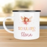 Schulanfang  Kindertasse Schulkind - personalisiertes Emaille- Einschulung mit Namen, Fuchs, Bär, Flugzeug, Fee Ballerina Bagger