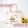 Schaufelbagger Pocket Tasche Wunschnamen | 100% Jute | Bagger Baustelle | Geschenk Einschulung | Schultüte personalisiert oder Weihnachten