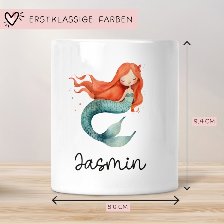Meerjungfrau Spardose Personalisiert mit Name oder Wunschnamen für Mädchen aus Keramik. Geschenk Taufe, Geburtstag od. Weihnachten