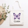 Schmetterling Lila Stofftasche Personalisiert und Namen. Für Schule und Kindergarten - Wäschebeutel Wechselwäsche Sport | Mädchen & Junge