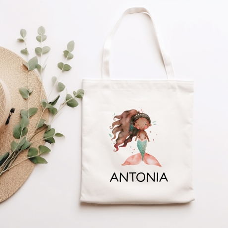 Kinder-Beutel Meerjungfrau Stofftasche Personalisiert mit Wunschnamen für Schule, Kindergarten,  Wäschebeutel, Sportbeutel, Wechselwäsche