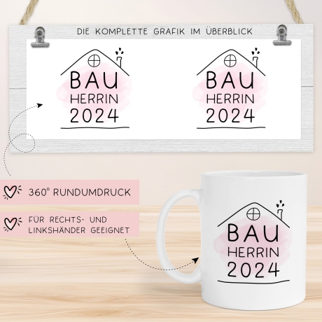 Set Bauherr Bauherrin Tasse 2024 Name, Richtfest Geschenk, Becher Geschenke zum Richtfest, Geschenkideen zum Hausbau Einweihung Hausbauer