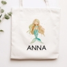Einschulung Stofftasche Personalisiert Meerjungfrau Kindergarten Wäschebeutel Kinder-Beutel mit Wunschnamen für Schule, Wechselwäsche