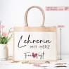 Lehrerin mit Herz Tasche mit Namen 14 Liter - kleines Geschenk - Dankeschön Juteasche Abschiedsgeschenk - Beste Lehrerin mit Wunschtext