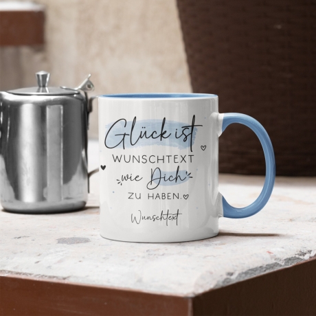 Handgefertigte Personalisierte Glück ist... - Tasse komplett mit Wunschtext und Wunschname. Zum Geburtstag, Vatertag, Ostern, Weihnachten