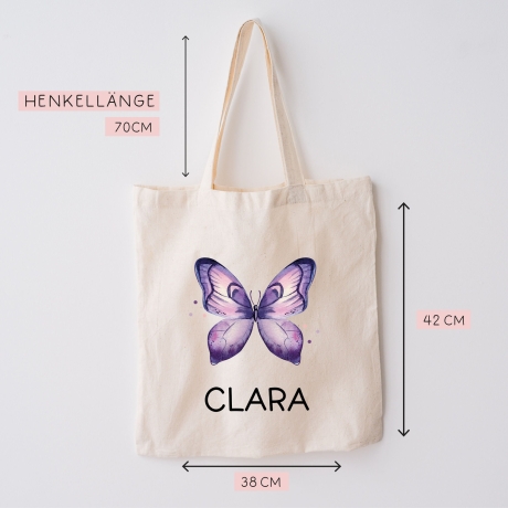 Schmetterling Lila Stofftasche Personalisiert und Namen. Für Schule und Kindergarten - Wäschebeutel Wechselwäsche Sport | Mädchen & Junge