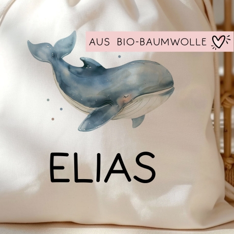 Personalisierter Turnbeutel Wal Wunschnamen |  Rucksack für Schule, Kindergarten, KITA , KIGA | als Wäschebeutel, Sportbeutel l Tierkinder