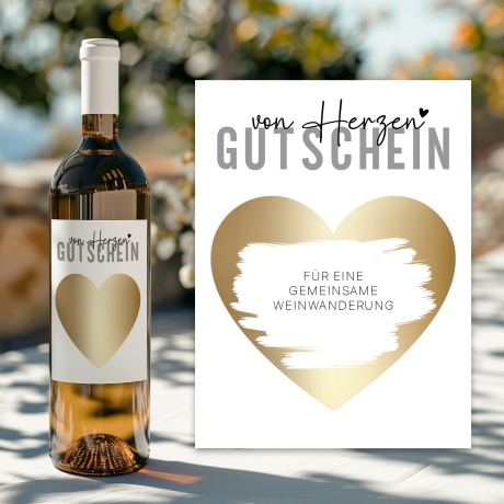 Gutschein von Herzen Weinflaschen-Etikett | Personalisiertes Wein Flaschen Etikett | Rubbellos Weinetikett Weihnachten - Gold