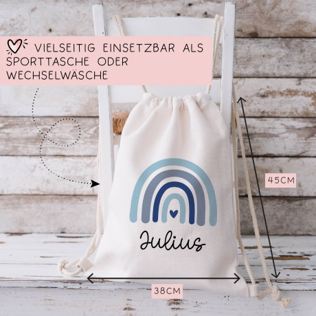 Rucksack Regenbogen Personalisiert aus Bio-Baumwolle | Mit Ihrem Wunschnamen |Perfekt als Turnbeutel für Schule und Kindergarten Einschulung