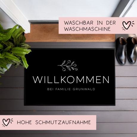Personalisierte Fußmatte - Herzlich Willkommen - Fussmatte mit Wunschnamen oder Familiennamen | 60 x 40 cm | Geschenkidee zum Umzug & Einzug