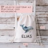 Einschulung Stofftasche mit Namen Wal personalisiert Kinder-Beutel als Sporttasche, Wechselwäsche, Stoffbeutel Kita, Schule & Kindergarten
