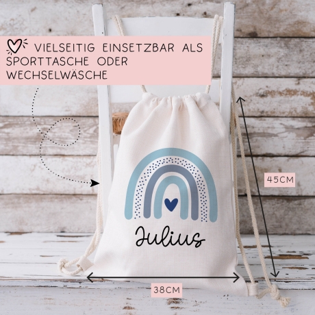 Kinder-Beutel mit Namen personalisiert Personalisierter Turnbeutel | Regenbogen-Design.Rucksack für als Sportbeutel für Schule, Kindergarten
