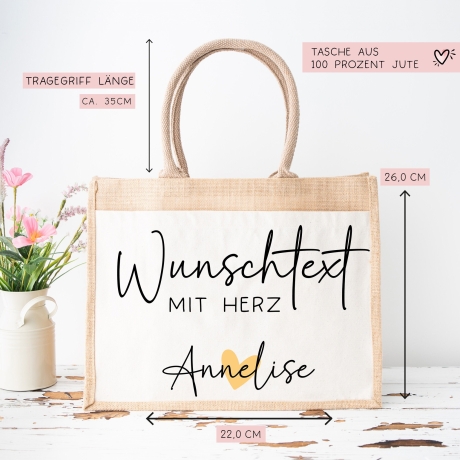 Lehrerin mit Herz Tasche mit Namen - kleines Geschenk - Dankeschön Juteasche Abschiedsgeschenk - Beste Lehrerin mit Wunschtext