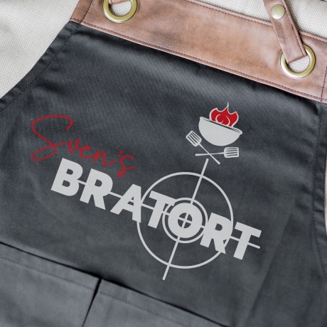 Grillschürze personalisiert Bratort für Männer mit Name & Kunstleder zum Geburtstag - Weihnachten Baumwollschürze, Küchenschürze, Schürze