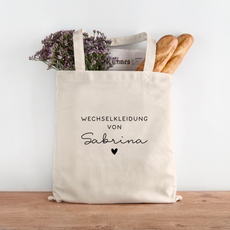 Wechselkleidung-Beutel für die Kita mit Namen - Wechselwäsche-Tasche - Stoffbeutel - Personalisiert mit Namen - Tragetasche - Henkeltasche
